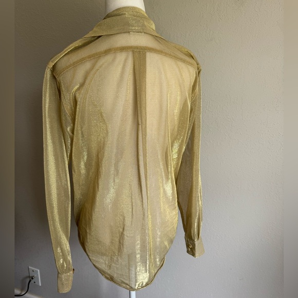 Cache Gold Metallic Sheer Button Down Blouse Womens S Grannycore Vintage - Picture 4 of 6
